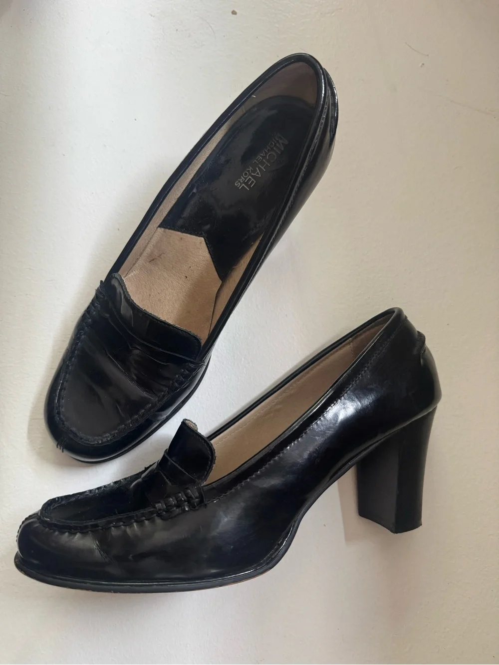 Michael Kors Bayville Black Patent Leather Heeled Penny Loafer Shoes Womens 11